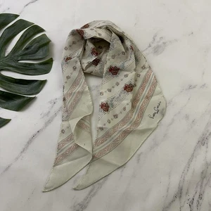 Pierre Cardin Vintage Años 80 Bufanda de Seda Rojo Crema Floral Larga Luz París - Imagen 1 de 7