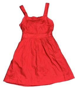 J Crew Sundress Jumper Wms S Red Linen Blend Tie Back Full Skirt Lined Pockets - Picture 1 of 11