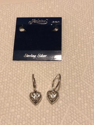 Pendientes de aro Jezlaine vintage de plata de ley 925 en forma de corazón nuevos en paquete Foto 1 de 4