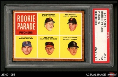 1962 Topps #591 Sam McDowell Rookie Parade - Pitchers PSA 7 - NM - Image 1 of 2