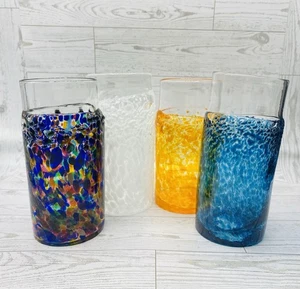 Set Of 4 Hard To Find Hand Blown Confetti Glass Tumblers G Brian Steuben County - Picture 1 of 24