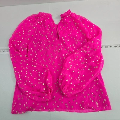 Lilly Pulitzer Women’s Silk Metallic Dot Blouse Hot Pink Gold Small 6917 - Image 1 of 4