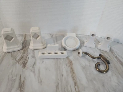 Vintage Porcelain Bathroom Fixtures Soap Dish, Towel Bar, Toothbrush Holder Read - Image 1 of 4