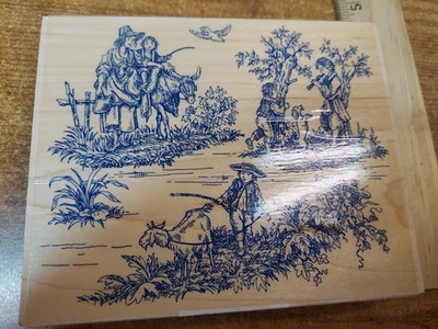 All Night Media Rubber Stamp 5" X 4" Village Scenes Toile Fabric 485K02 - Image 1 of 4