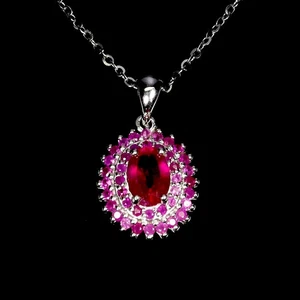 925 Sterling Silver Necklace Oval Ruby 7x5mm Ruby Natural Gemstone Jewelry 18in - Picture 1 of 14