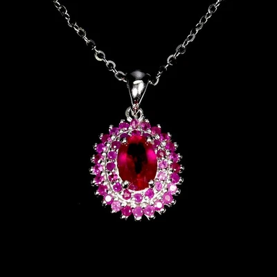 925 Sterling Silver Necklace Oval Ruby 7x5mm Ruby Natural Gemstone Jewelry 18in - Image 1 of 4