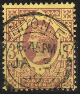 SG203 used 1887 3d GREAT BRITAIN  Queen Victoria Surface Printed Jubilee Issue - Picture 1 of 2