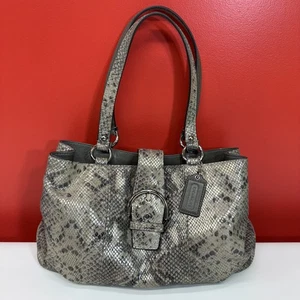 Coach Satchel Bag Women's Gray Silver Snake Embossed Leather Buckle F19679 Purse - Picture 1 of 23