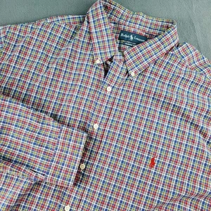 Ralph Lauren Classic Fit Plaid Button-Down Shirt Long Sleeve Red Blue 3XB Big - Picture 1 of 6