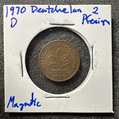 Alemania D 1970 2 peniques. República Federal de Alemania. Magnético. Foto 1 de 4