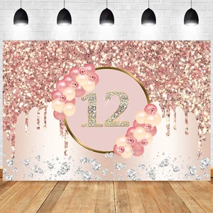 Rosegold 12. Hintergrund Mädchen zwölf Geburtstag Party Foto Hintergrund Banner - Bild 1 von 6