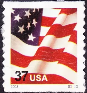 US Stamp Scott # 3632A Plate # S33333 Coil Single Used - 37 Cents US Flag Issue - Picture 1 of 1