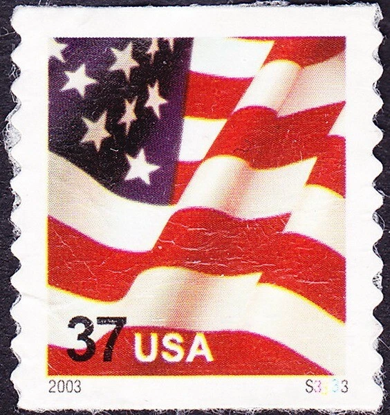 US Stamp Scott # 3632A Plate # S33333 Coil Single Used - 37 Cents US Flag Issue - Image 1 of 1