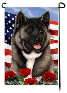 Patriotic Flowers Garden Flag - Silver Akita - Picture 1 of 1