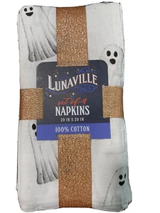 NEW LUNAVILLE Cloth Napkins Set 4 Black White 20x20 GHOSTS Halloween Fall NWT - Picture 1 of 2