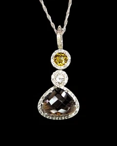 Rhodium-Plated 925 Sterling Silver Natural Smoky Quartz, White Quartz & Citrine - Picture 1 of 6