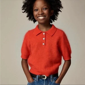 J Crew Girls brushed cashmere polo with jewel buttons Size 6 7 Vintage Red - Picture 1 of 11