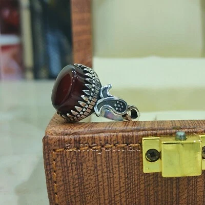 Natural Brown Agate Stone Ring 925 Silver - Yemeni Aqeeq - Image 1 of 4