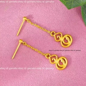 Pure 999 24K Yellow Gold Earrings Lucky Women Gourd Drop Stud Earrings 1.29-1.4g - Picture 1 of 11
