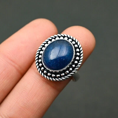 Lapis lazuli Gemstone Round Flower Ring Solid 925 Sterling Silver For Women G148 - Image 1 of 4