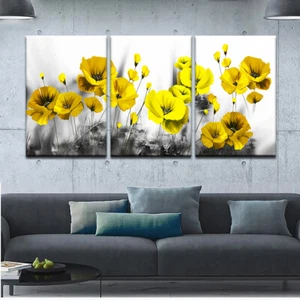 Poppies Graceful Yellow Poppy Flowers Canvas Print Painting Wall Art Home Decor - Picture 1 of 3