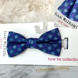 ISAAC MIZRAHI Boy's Bow Tie 100% Silk ~ Adjustable ONE SIZE ~ Blue Geometric NEW - Picture 1 of 14