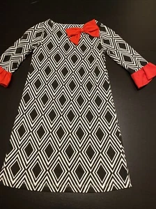 J. Khaki Black White Red Geo Diamond Print Dress Size Small - Picture 1 of 7