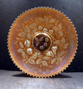 Carnival Northwood Marigold Pie Crust Edge Three Fruits Bowl Basketweave - MINT - Picture 1 of 5