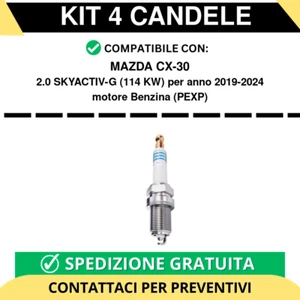 KIT 4 CANDELE per MAZDA CX-30 2.0 SKYACTIV-G 114 kw anno 2019-2024 - Foto 1 di 2
