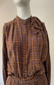 Vintage Cassandre Paris Plaid Skirt & Blouse Silk Dress Separates Set - Sz 2/4 - Picture 1 of 12