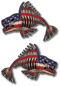 2x USA Bone Fish Sticker American Flag Fishing Cup Car Window Bumper Decal Kayak - Imagen 1 de 5