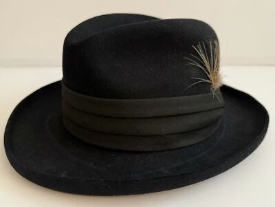 Sombrero Fedora Deion by Dobbs Golden Coach Para Hombre De Colección Fieltro Negro Pluma Talla 6 7/8 Foto 1 de 4