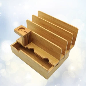 Bamboo and Wood Charger Charging Station Shelf Support Desktop Bracket - Photo 1 sur 11