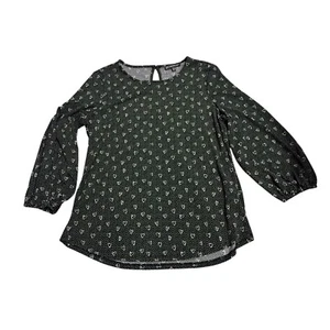 Adrianna Papell Blouse Heart Print Long Sleeve Top Black Casual Size S - Picture 1 of 5