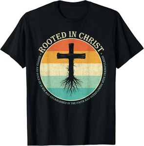 Rooted In Christ T-Shirt, Jesus Cross Christian Faith T-Shirt - Picture 1 of 5
