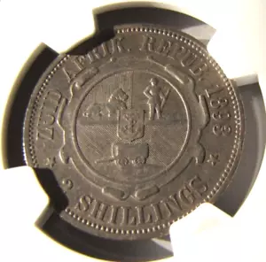 South Africa KM6 Kruger Two Shillings 1893 NGC XF 45 - Picture 1 of 4