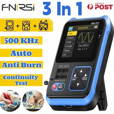 FNIRSI DSO-TC3 3IN1 Digital Oscilloscope Transistor Handheld Tester PWM 500kHZ - Image 1 of 4