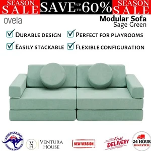 Ovela 14 Piece Modular Double Kids Play Sofa Sage Green Bed Vehicle Hideout New - Picture 1 of 12