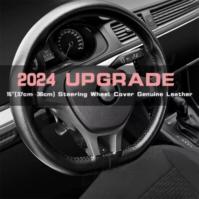 Cubierta de volante de auto de cuero genuino negro de 15" para TOYOTA RAV4 2019-2024 Foto 1 de 4
