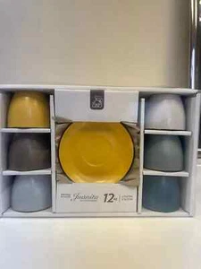 NEW Set of 6 Mugs Coloured Set + Saucer Porcelain Premium plus 6 mini-spoon - Picture 1 of 1