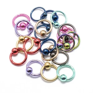 10 Pack CBR 14G 16G Micro Captive Bead Ring Anodized Titanium piercings Lip Nose - Picture 1 of 10