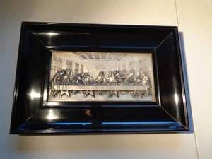 Tin Picture the last Supper Edwardian era c1900s Framed size 15in x 10in Used - Picture 1 of 19