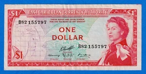 East Caribbean States $1 1965 P-13g QE II Circulated Note B82 155797 - Picture 1 of 4