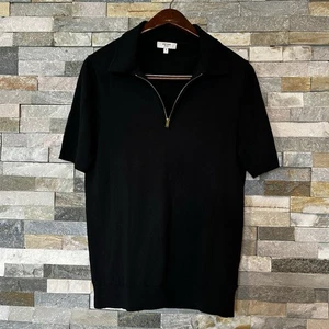 Reiss Maxwell Merino Wool 1/4 Zip Knit Short Sleeve Polo Small S Black - Picture 1 of 6