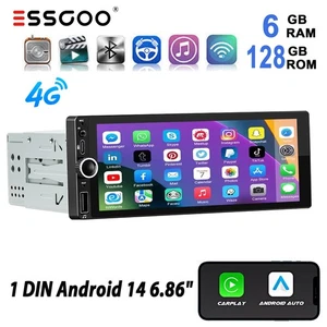 6,86 Zoll Android 14 6+128G 1 Din Autoradio Carplay Bluetooth FM/RDS GPS NAVI 4G - Bild 1 von 14
