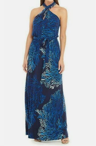 Maxi abito Michael Kors Tahitian Reef stampato cravatta collo reef XS