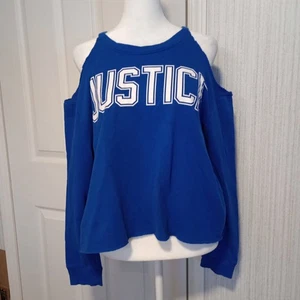 Justice Active Girls Cold Shoulder Sweatshirt Size 18 Plus Navy Cut Off EUC - Picture 1 of 10