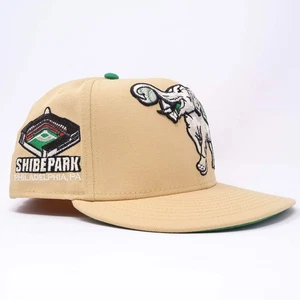 USED 1/2 Khaki Oakland Athletics Shibe Park 59fifty New Era Fitted Hat Cap - Picture 1 of 5