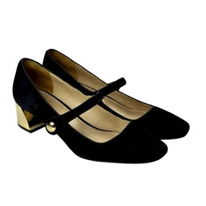 Tory Burch Marisa 40mm Mary Jane Pump in Black Suede Strap Gold Accent 8.5 / 39 - Picture 1 of 24