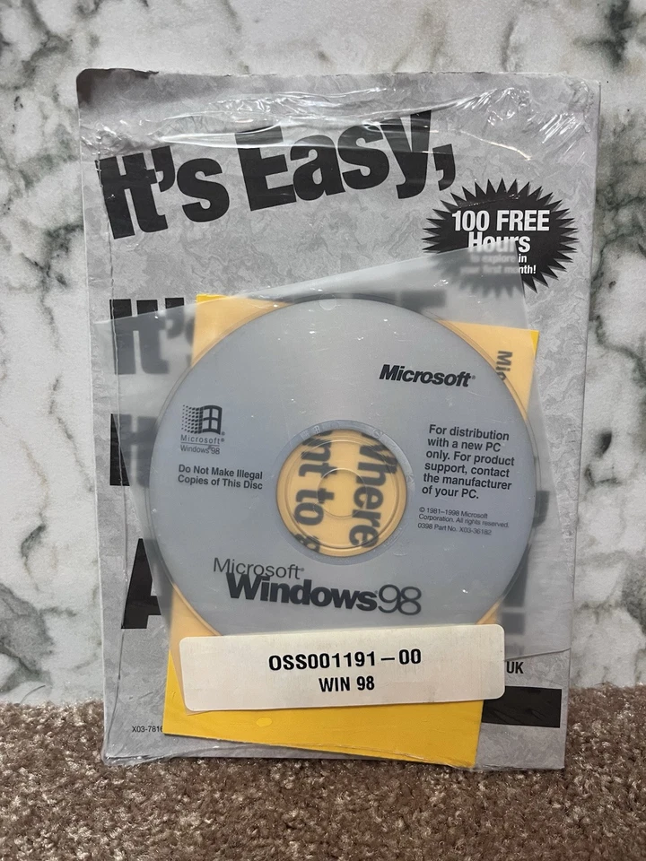 MICROSOFT WINDOWS 98 FULL VERSION Booklet, Installation Disc, Product Key Micron - Image 1 of 1